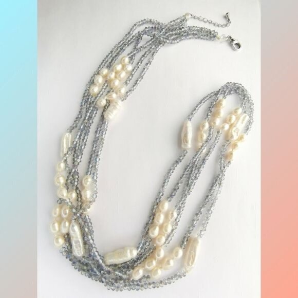 LUXURIOUS White Pearl Swarovski Crystal long short necklace - Picture 1 of 10